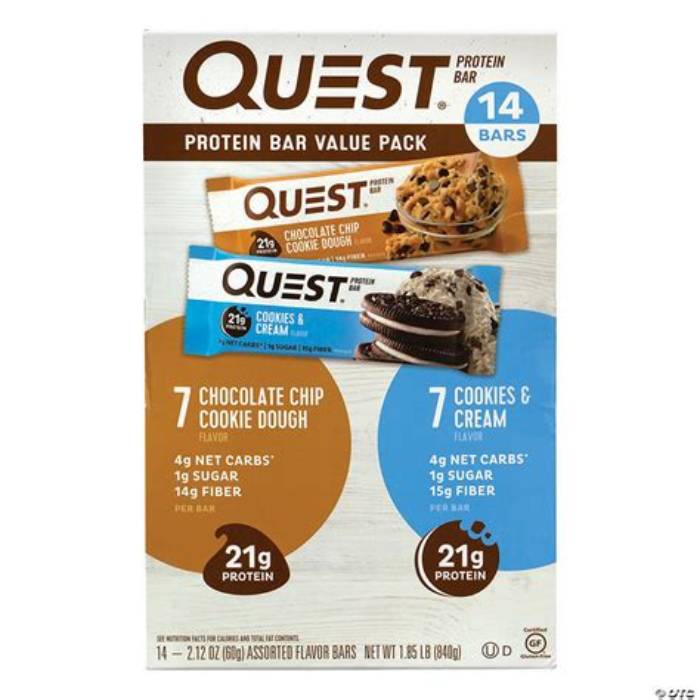 Quest Protein Bars Value Pack (Chocolate Chip Cookie Dough & Cookies & Cream) 2.12 oz 14-Pack
