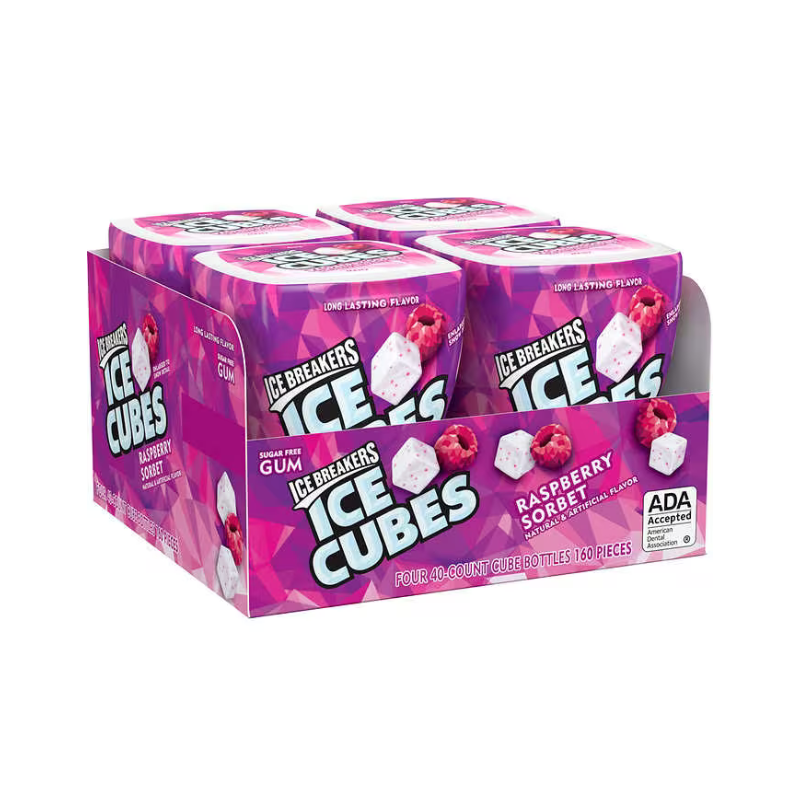 Ice Breakers Ice Cubes Raspberry Bottle 40 Pieces 4-Pack