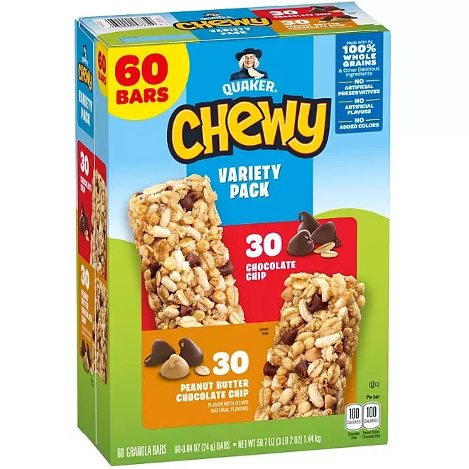 Quaker Chewy Variety (Chocolate Chip, Peanut Butter, S'mores) 60-Pack