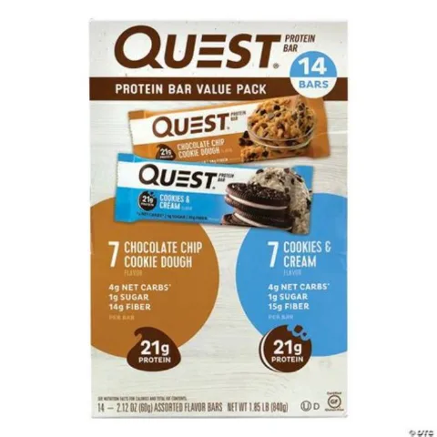 Quest Protein Bars Value Pack (Chocolate Chip Cookie Dough & Cookies & Cream) 2.12 oz 14-Pack