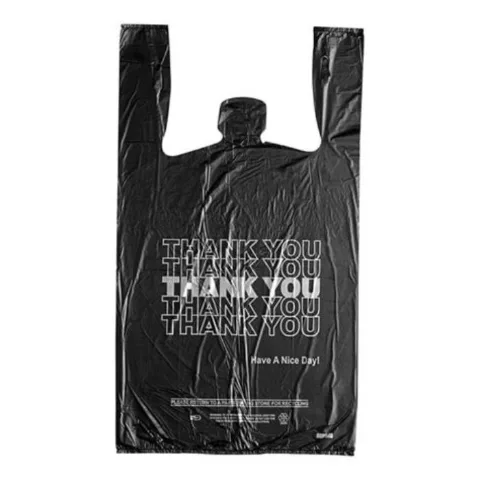 Plastic Thank You T-Shirt Bags Black 11.5" x 6.5" x 22" 1000-Count
