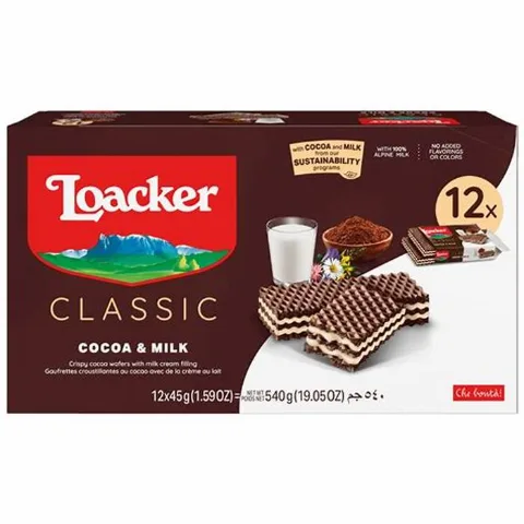 Loacker Wafer Cocoa & Milk 45 g 12-Pack