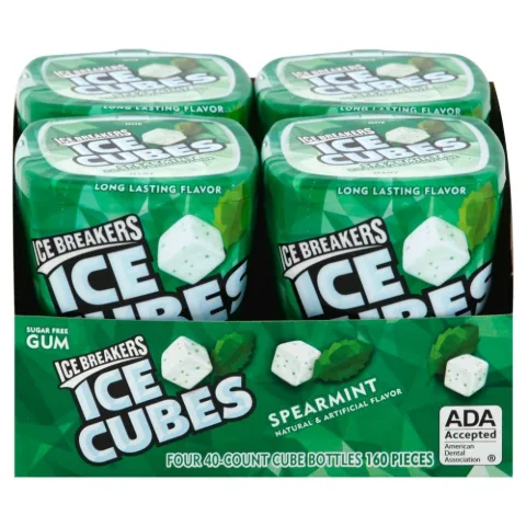 Ice Breakers Ice Cubes Spearmint Bottle 40 Pieces 4-Pack