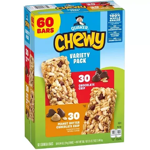 Quaker Chewy Variety (Chocolate Chip, Peanut Butter, S'mores) 60-Pack
